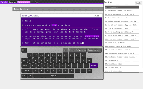 Interactive Vim Tutorial screenshot